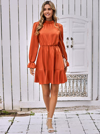 Mock Neck Flounce Sleeve Mini Dress