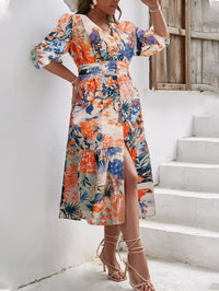 Plus Size Floral Three-Quarter Sleeve Tiered Dress