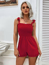 Smocked Frill Trim Tie-Shoulder Romper