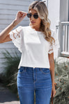 Round Neck Flutter Sleeve Top