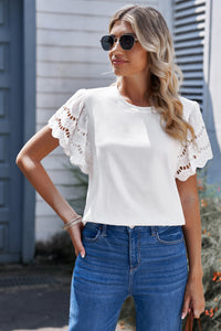 Round Neck Flutter Sleeve Top