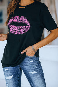 Leopard Lip Distressed T-Shirt