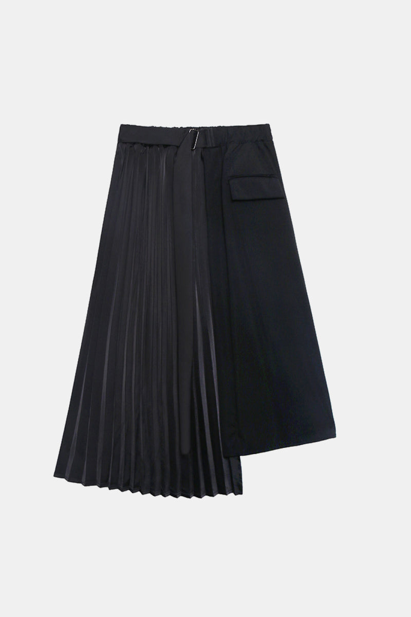 Belted Asymmetrical Pleated Skirt