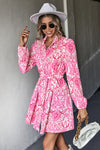 Printed Long Sleeve Belted Shirt Dress