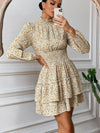 Floral Ruffle Collar Smocked Waist Layered Dress