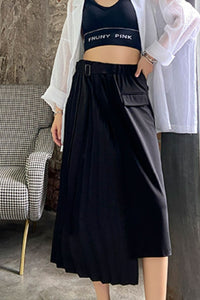 Belted Asymmetrical Pleated Skirt