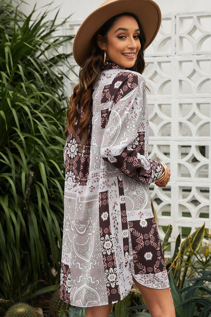 Printed Dropped Shoulder Mini Shirt Dress