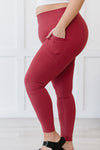 Zenana Step Aside Full Size Athletic Leggings with Pockets in Rose