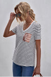 Sequin Pocket V-Neck Striped Tee