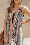Printed Open Front Sleeveless Cardigan