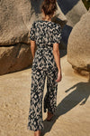 Printed Tie-Waist Surplice Jumpsuit