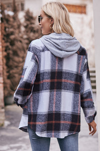 Plaid Dropped Shoulder Hooded Jacket