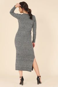 V Neck Ankle Length Sweater Dress