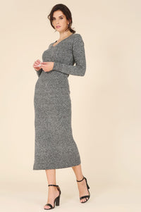 V Neck Ankle Length Sweater Dress