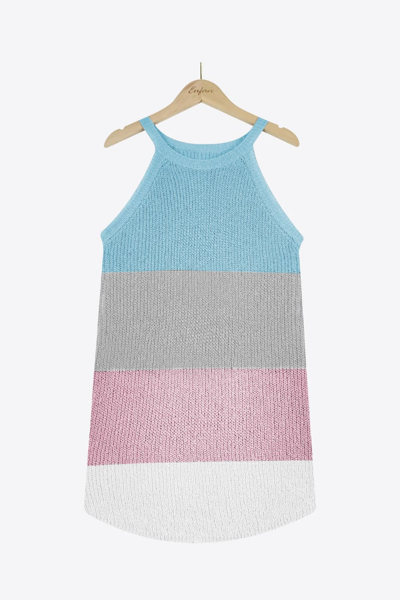 Color Block Round Neck Sleeveless Knit Top