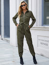 Zip Up Drawstring Waist Jogger Jumpsuit