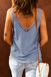 Swiss Dot Spliced Lace Sleeveless Top