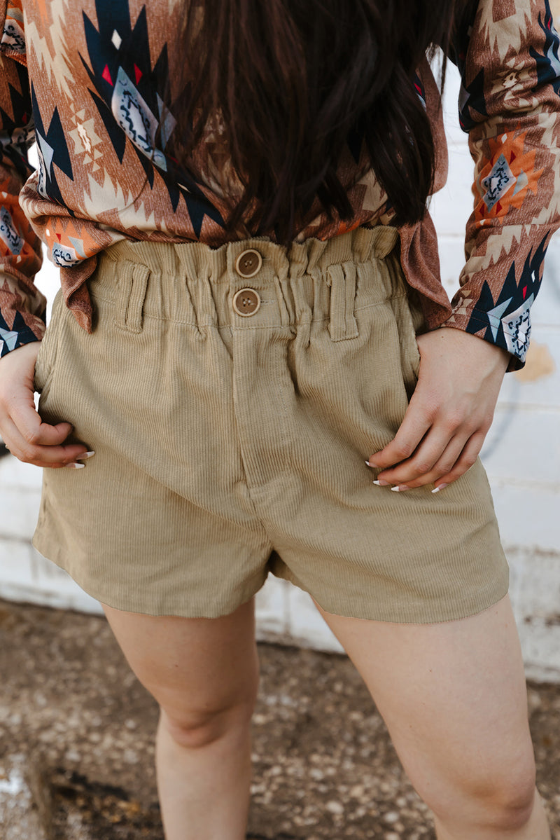 Corduroy Paperbag Waist High Waist Shorts with Pockets