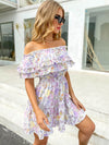 Floral Frill Trim Layered Off-Shoulder Dress