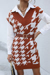 Large Scale Houndstooth Vest Dresss Sweater Dress