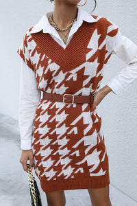 Large Scale Houndstooth Vest Dresss Sweater Dress