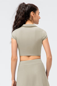 Cropped Short Sleeve Collared Yoga Top