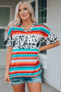 Mixed Print V-Neck Tee Shirt